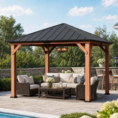 Hadley 12 Ft.X 12 Ft.Outdoor Patio Premium Cedar Wood Frame Gazebo With Galvanized Steel Hardtop Single Roof Pavilion