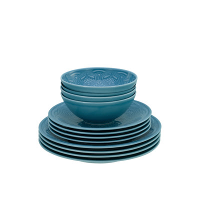 Orient Mandala Aquamarine, 12 Piece Dinnerware Set, Service for 4