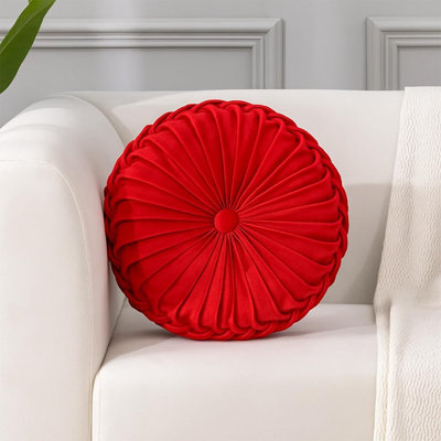 Red Velvet Pintucked Filled Throw Pillow 15" Round