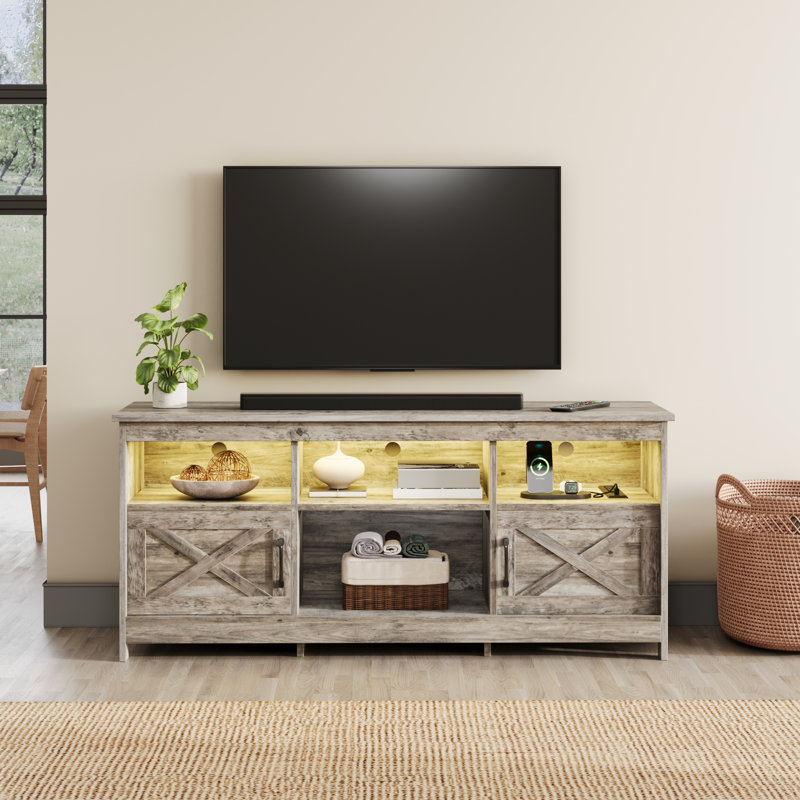 Ushna Media Console, TV Stand for TVs with Lights, Rustic Gray, 25.5" H x 59" W x 15.7" D