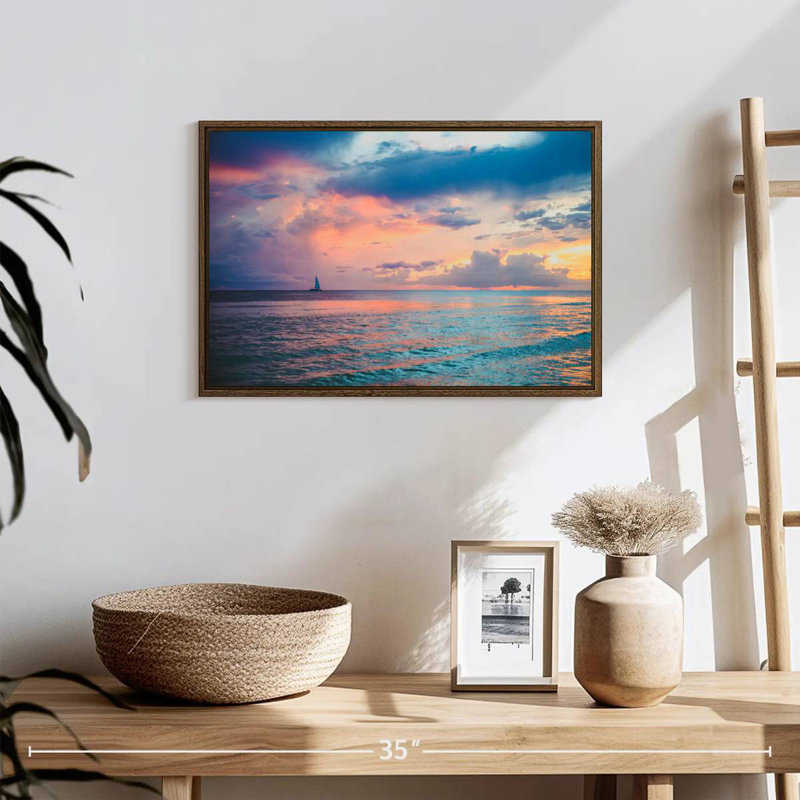 Panama Sailboat Sunset, 19" X 13", Floating Frame Walnut