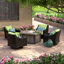 Ensemble de conversation en rotin de cinq articles Fionnula avec plusieurs chaises et housses de coussin Sunbrella-26579255