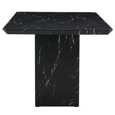 Table de salle à manger à motif de marbre noir et 6 chaises grises - couleur stable et spacieuse avec assise confortable texturée