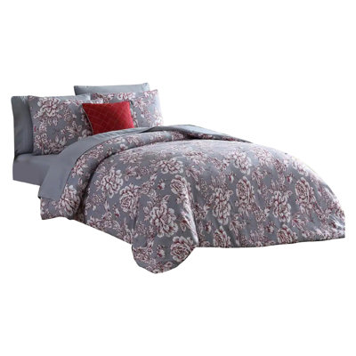  Ensemble d'édredon en microfibre mauve / gris 8 pièces