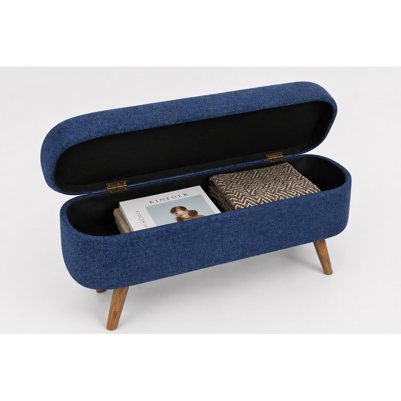 Banc de rangement repose-pieds ovale, pieds en bois d'hévéa, BLEU (43,5 po x 16 po x 16 po), Bleu