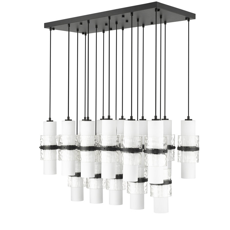 Lustre linéaire à intensité variable en acier à 17 lumières Bryelle, Noir mat