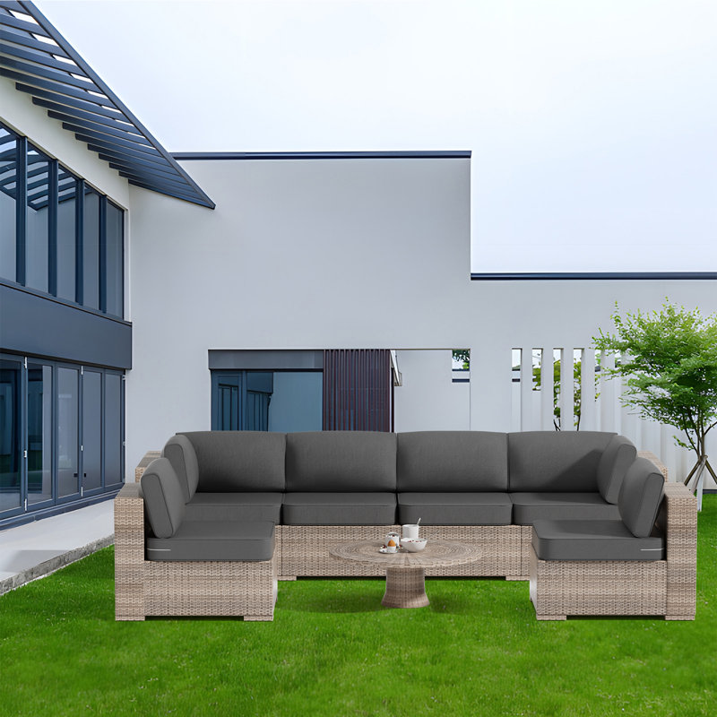 14-piece Outdoor Cushions For Patio Furniture, 6 Seat Waterproof Replacement Cushion Set - High-density Foam, Fits Wicker & Rattan Sectional Sofas, Liner&cover