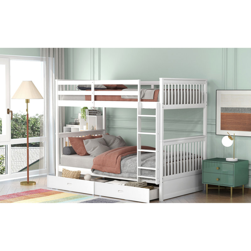 Lit superposé blanc Twintwin avec échelles et rangement - Améliore le confort de la chambre à coucher à deux tiroirs
