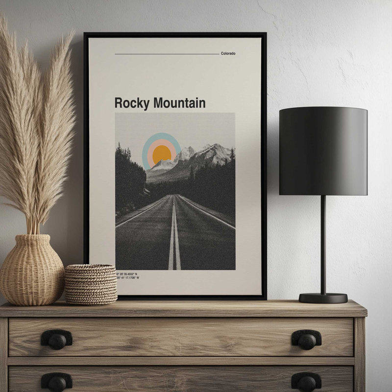 «Rocky Mountain Travel» par Garima Dhawan, reproduction d'art, H 24 po x l 18 po, Doré