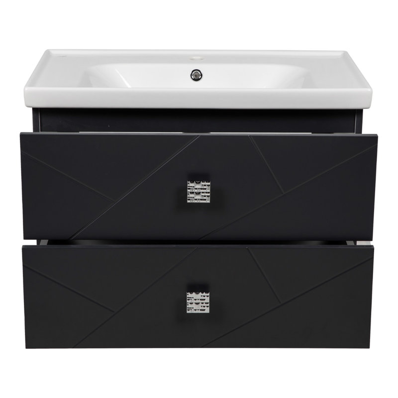 Ensemble de meuble-lavabo mural avec lavabo Jakkia-W_Modern, Gris anthracite mat