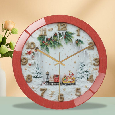 Christmas-Clock-Face-With-Santa-Train Art - 12'' Modern Glass Wall Clock