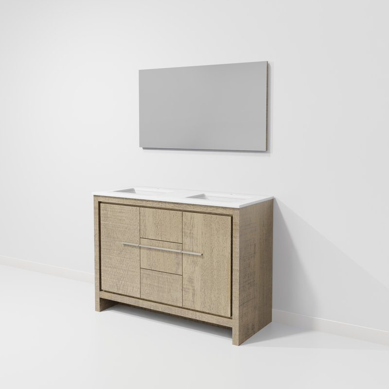 Lafarre Lafarre 48 in W x 20 in D Rustic Acacia Double Bath Vanity, White Quartz Top and 43 in Mirror, Rustic Acacia