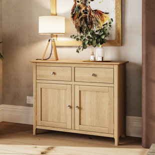 Daris 2 Door 2 Drawer Sideboard Buffet Storage Cabinet. 96cm Wide. Solid Oak Top. Polished Chrome Handles. Fully Assembled.