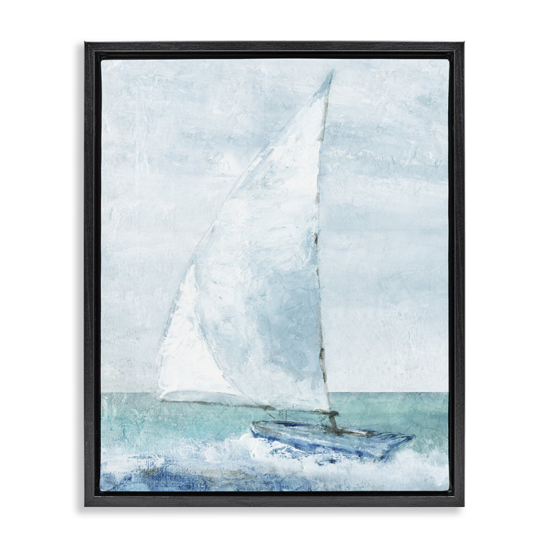 Voilier avec mât courbé, H 21 po x l 17 po, Cadre flottant noir de jais