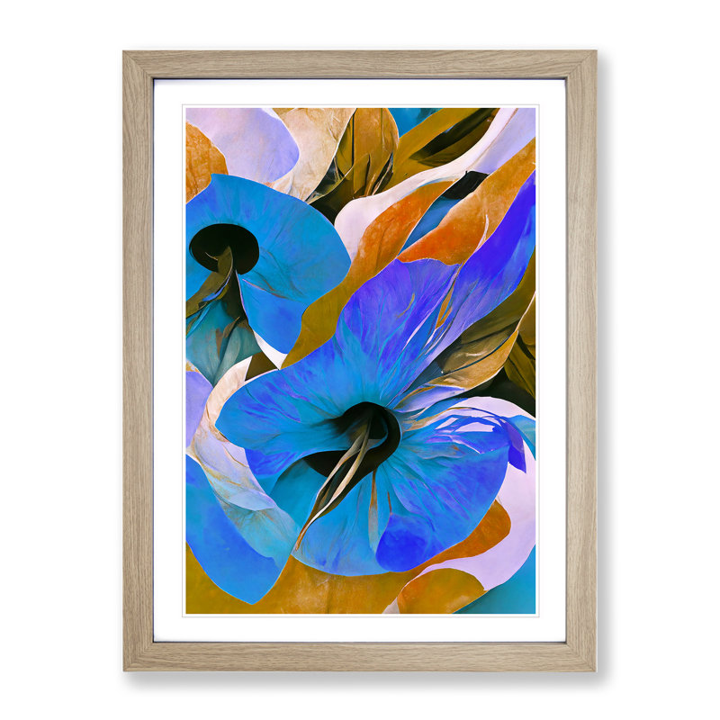 Pretty Abstract Floral No.1 - Single Picture Frame Print, 64cm H x 46cm W x 2cm D, Oak Framed