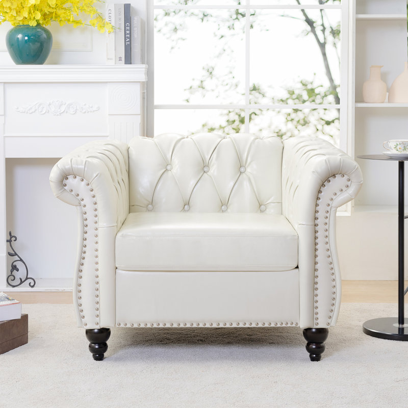 Fauteuil d'appoint pour salon, Simili cuir blanc, Noir