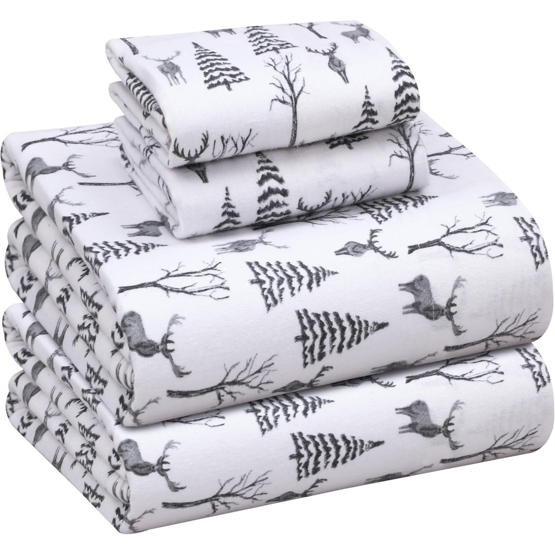 100% Cotton Flannel Sheet Set 4 Piece Warm Cozy Fall Sheets 16 inch Deep Pocket Bed Sheets Ruvanti 