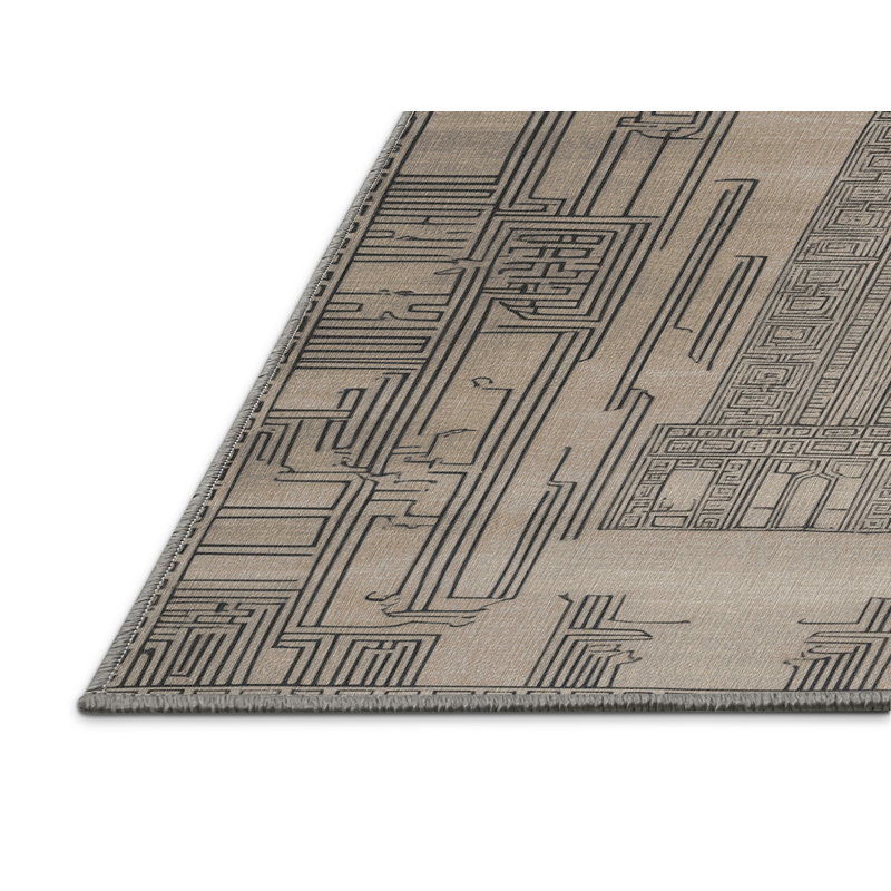 Machine Washable Art Deco Gray Area Rug, Rectangle 4' x 6'