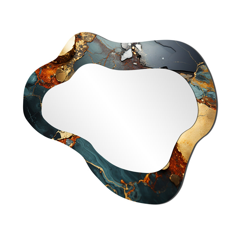 Gold and Green Serene abstract marble dream IV - Marble Asymmetrical Wall Mirror, Gold Cloud Decorative Mirror, Printed Metal Art