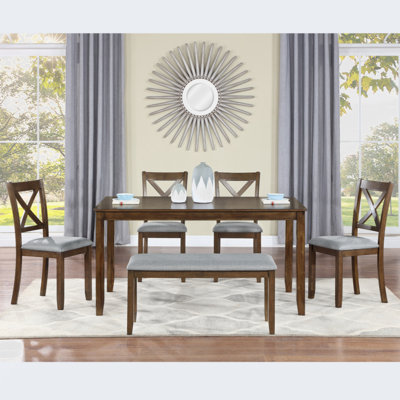 6 Piece Kitchen Dining Set, Rectangular Wooden Dining Table With 4 Upholstered Chairs And A Bench, Dining Table Set For 6 People, Living Room, Home Ba -  Gracie Oaks, CC4E0B58283A43D6BB9CAA39ABF32558