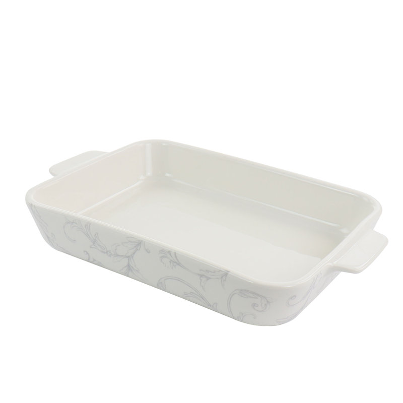 White Floral Ceramic 2-Piece Baker Set