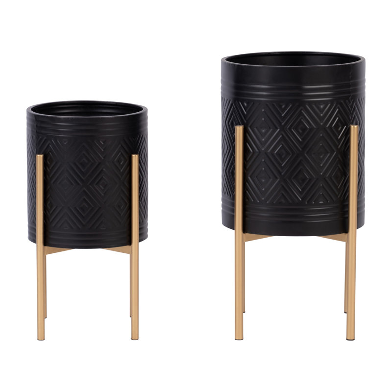 S/2 Aztec Planter On Metal Stand