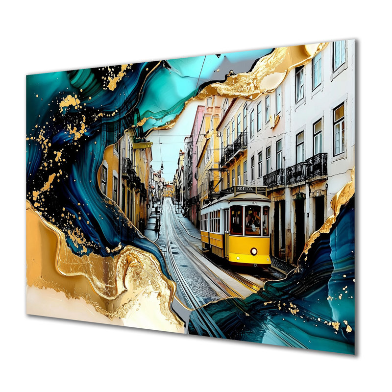 Emerald Lisbon Streets In Portugal I - Portugal, impression sur métal, H 30 po x l 40 po