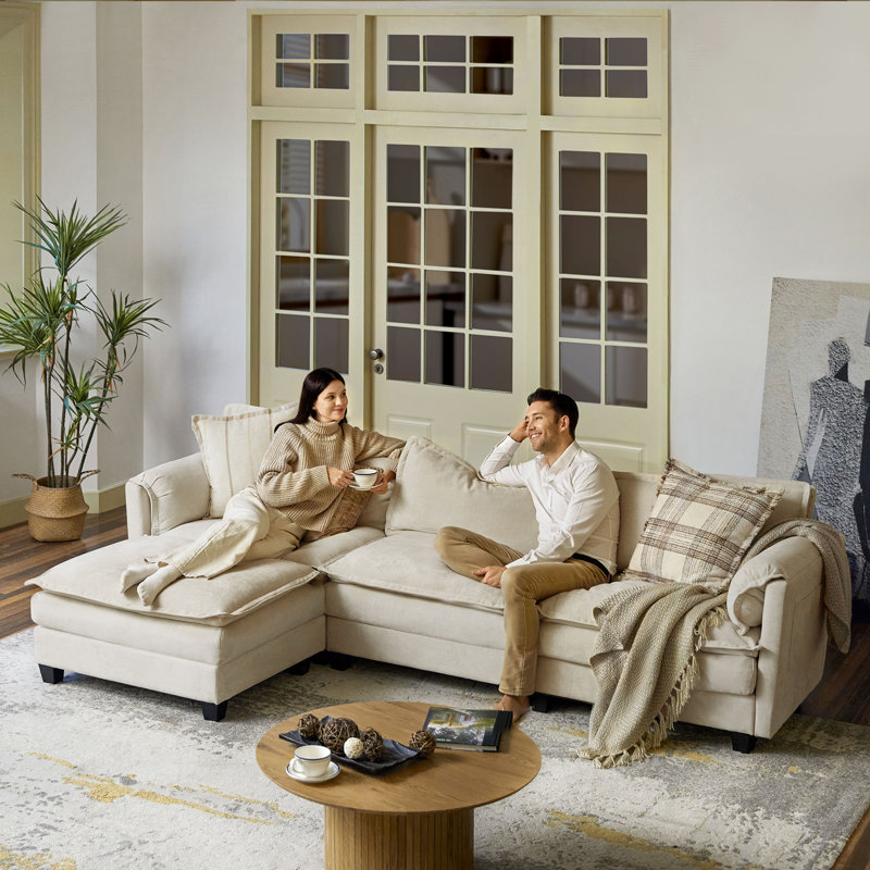 Canapé modulaire avec repose-pieds et accoudoirs en forme d'éléphant Herrick, Polyester beige