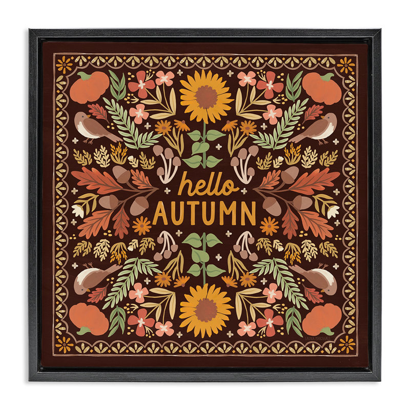 «Hello Autumn on Brown» par Laura Marshall, Cadre flottant noir de jais, H 18 po x l 18 po