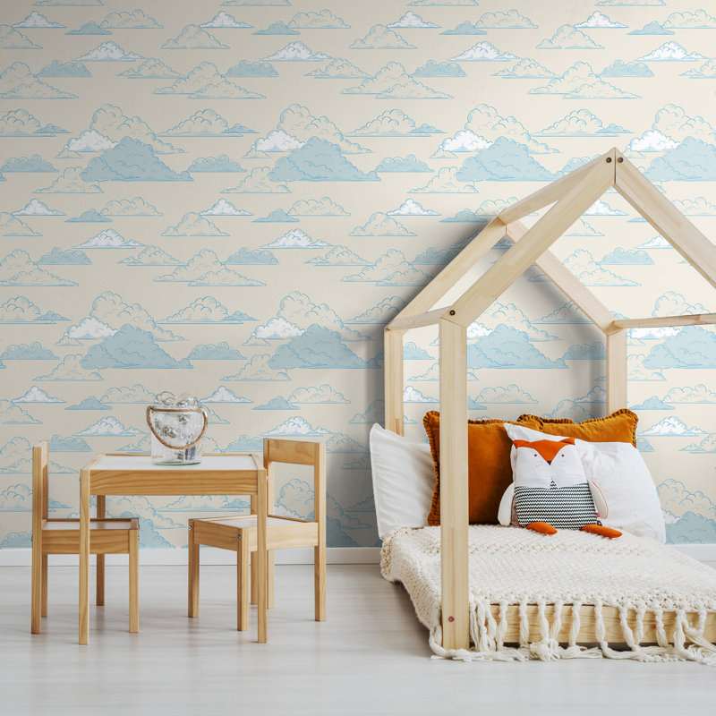 Kearse Clouds Children Removable Peel and Stick Wallpaper Panel, 126" L x 24" W