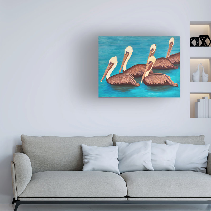 Art mural sur toile tendue - "Brown Pelican Squadron" par Barbara Fallenbaum pour décoration de salon, de chambre à coucher ou de bureau - 18 x 24