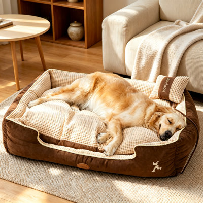 Grand canapé-lit lavable pour chien, lit double face pour animaux de compagnie en polyester avec rembourrage en coton PP