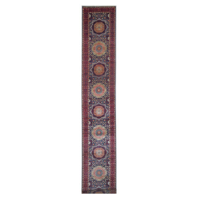 Hand Knotted Wool Area Rug in Navy And Red