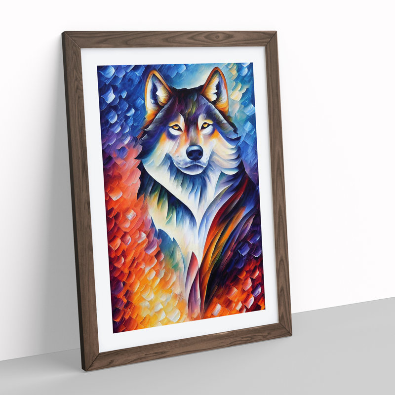 Wolf Portrait No.5 - Single Picture Frame Print, 64cm H x 46cm W x 2cm D, Walnut Framed
