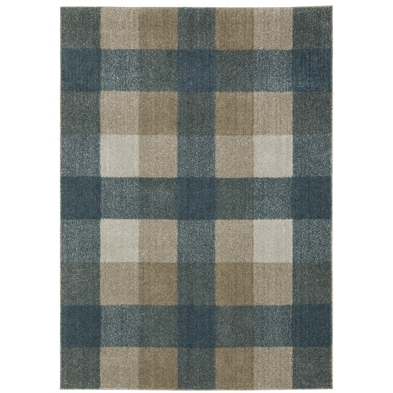 Amanvir Plaid Teal Blue/Grey/Tan Area Rug, Rectangle 7'10" x 10'10"