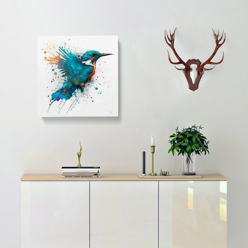 Kingfisher Splatter Art - Wrapped Canvas, 35cm H x 35cm W x 3cm D