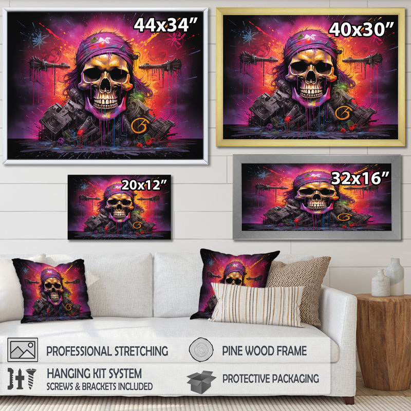 Drapeau pirate squelette - art mural pirate, H 30 po x l 40 po x P 1,5 po, Cadre d'angle fermé noir
