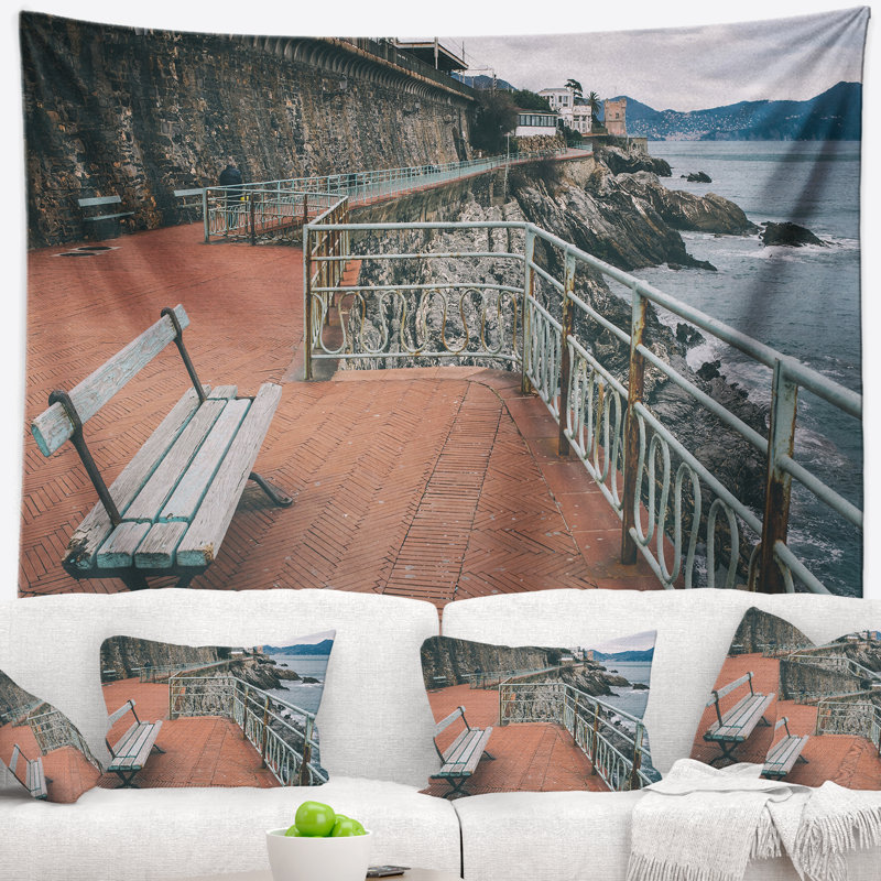 Tapisserie de bord de mer à Gênes Nervi Coast, H 68 po x l 80 po