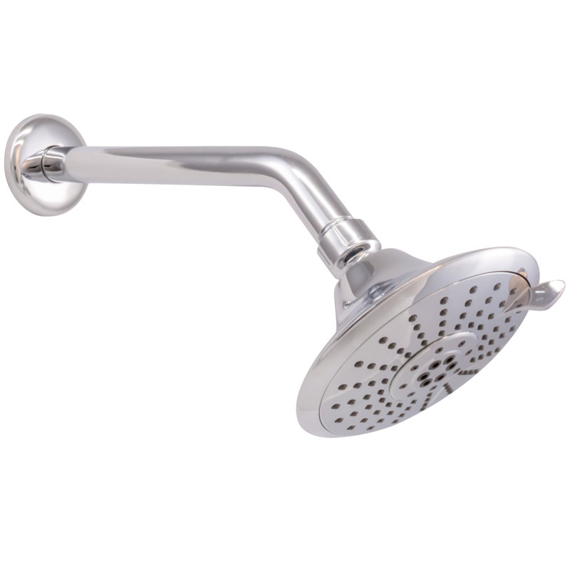 5" Round Thin 5-Function Adjustable Spray Shower Head with 10" Wall Mount Arm, Polished Chrome