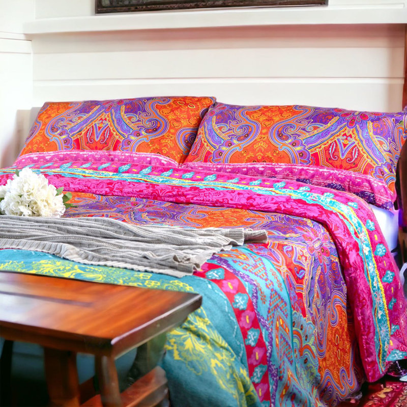 Satin Floral Duvet Cover, Queen Duvet Cover + 2 Standard Pillowcases