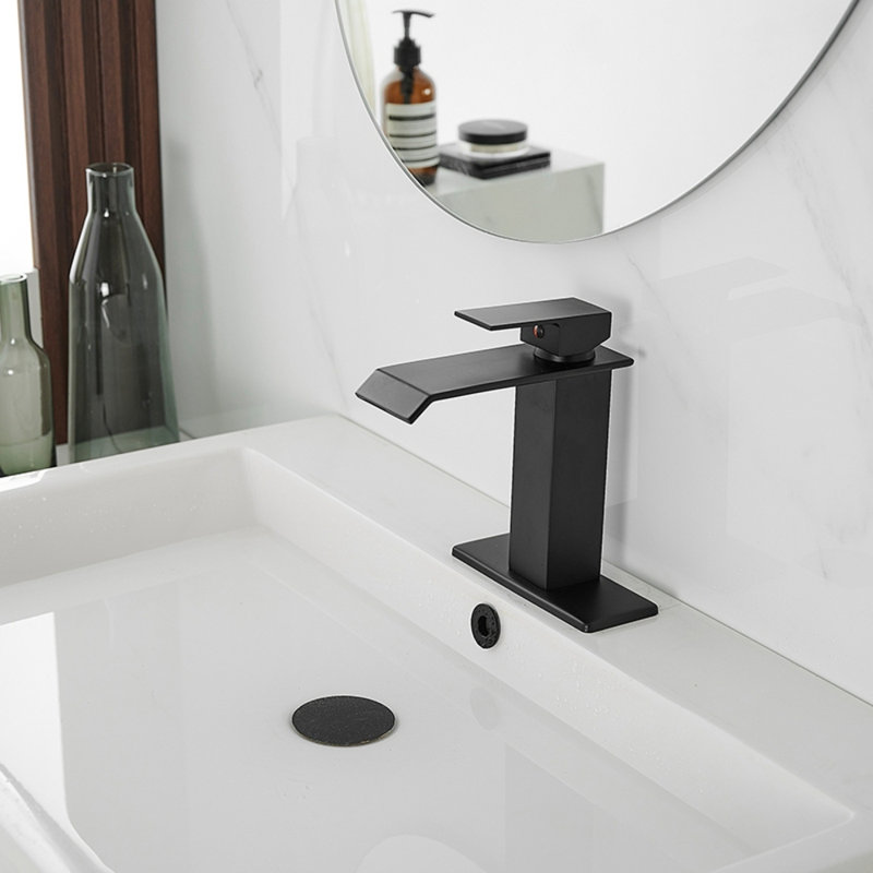 Robinet pour salle de bain à un trou Almeta, Noir mat, Oui