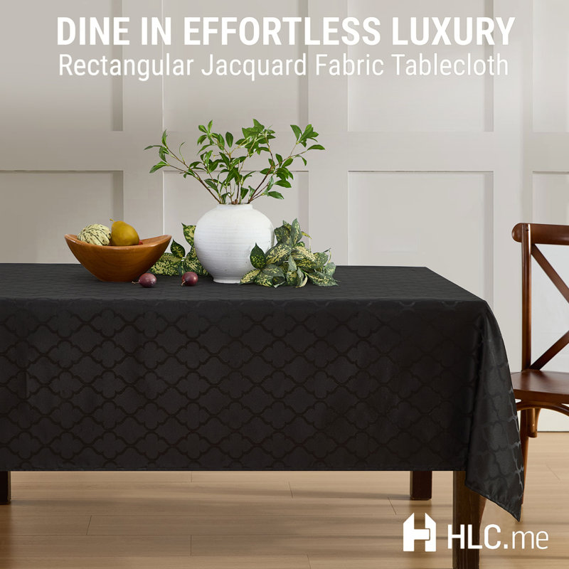 Sarok Rectangle Geometric Jacquard Tablecloth, 120" L x 60" W, Black