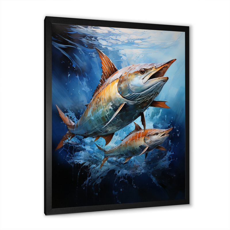 Alleffra pêche majestueux Marlins sautant II, Cadre photo noir, H 20 po x l 12 po x P 1 po
