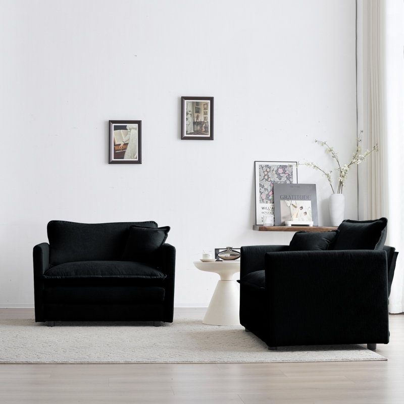 Ensemble de 2 fauteuils modernes avec accoudoirs rembourrés en chenille haut de gamme, Noir