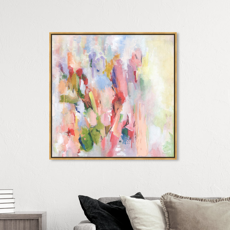 Beauté florale abstraite - impression sur toile, Toile avec cadre flottant, H 41,5 po x l 41,5 po, Doré