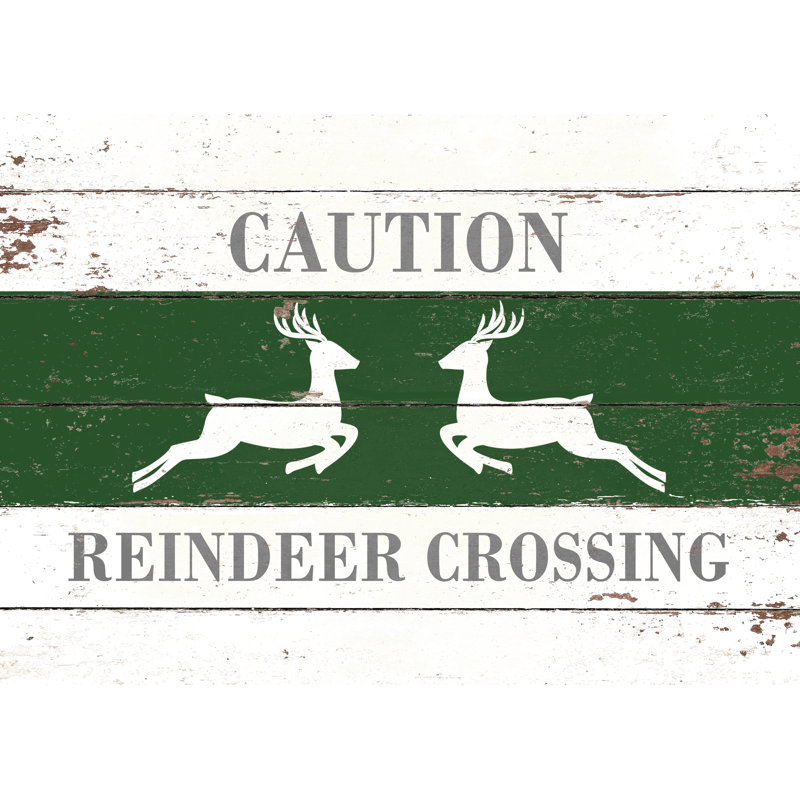 Caution Reindeer Crossing - Wrapped Canvas Print, 30cm H x 46cm W