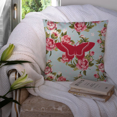Coussin décoratif intérieur/extérieur bleu/rouge/roses papillon shabby
