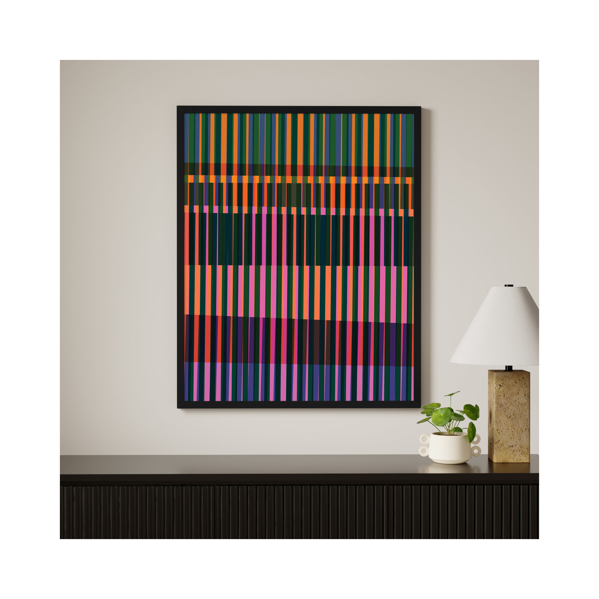 Abstract Lines 17 by Beth Vassalo, Black, 41" H x 33" W