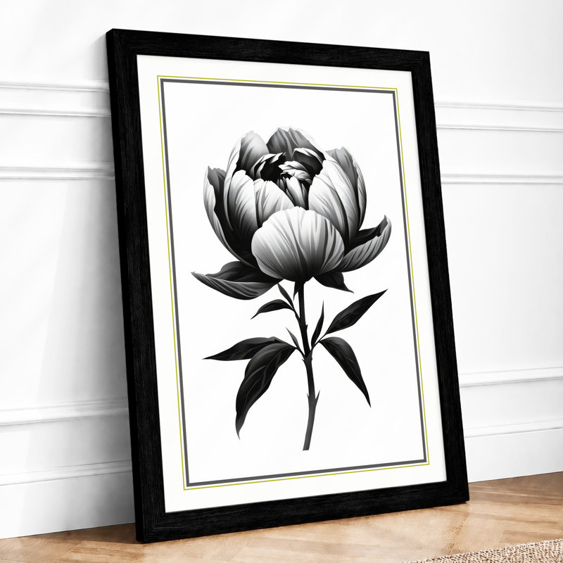 Peony Study Botanical - Framed Print, A1 - 84.1 x 59.4 cm, Black