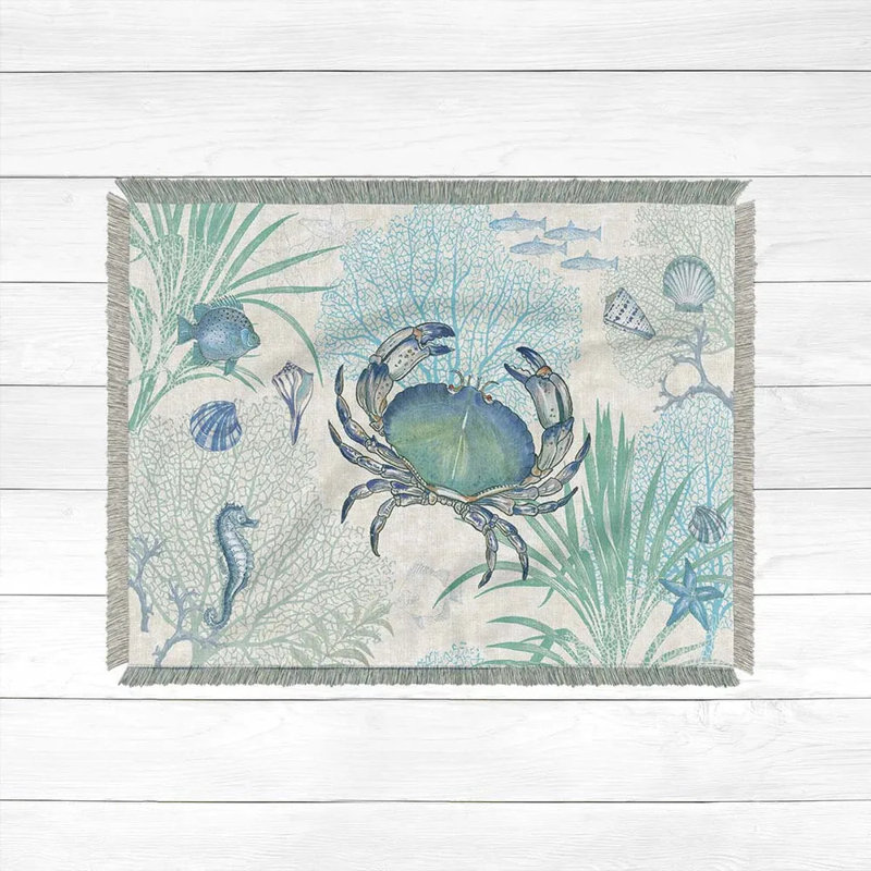 Blue Crab Machine Printed Throw Blanket, 80" W x 60" L
